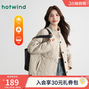 热风女士日系复古气质轻薄夹棉保暖棉服秋冬女款休闲巴恩风外套