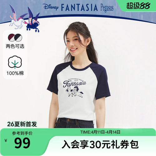 【迪士尼系列】热风2026年夏季新款女士小飞马插肩袖短袖T恤