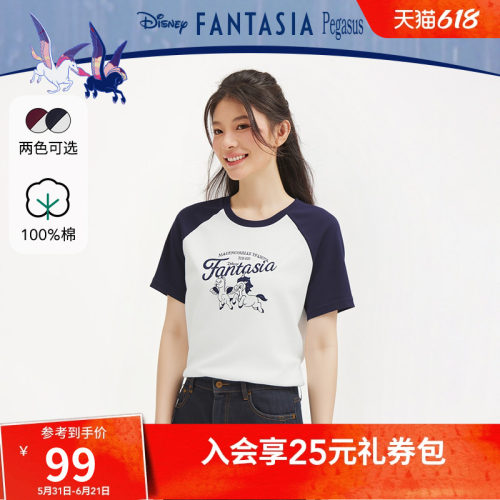 【迪士尼系列】热风2026年夏季新款女士小飞马插肩袖短袖T恤