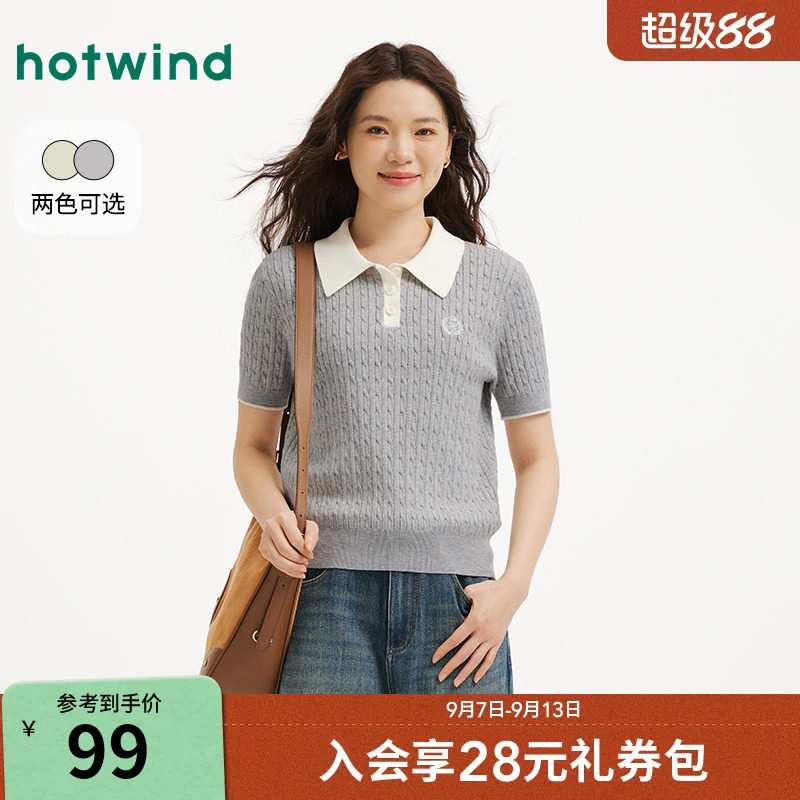 春季新款女士翻领短袖针织衫图片