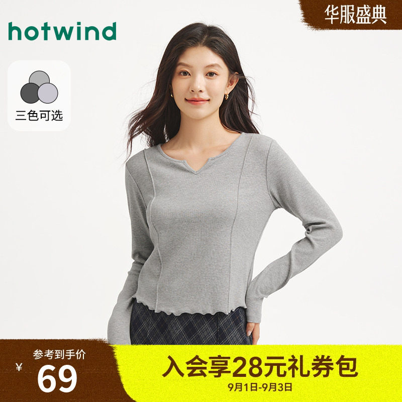 热风2026年春季女士修身长袖T恤图片