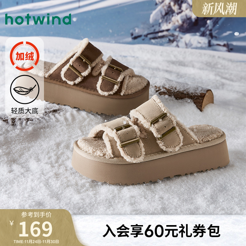 热风2024年冬季新款女士家居拖