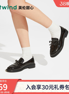 热风英伦风乐福鞋女2024年春季新款蝴蝶结黑色小皮鞋通勤女鞋子
