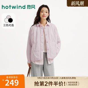 热风女士夹克外套2026年冬季新款圆领宽松空气宽松简约棉服夹克