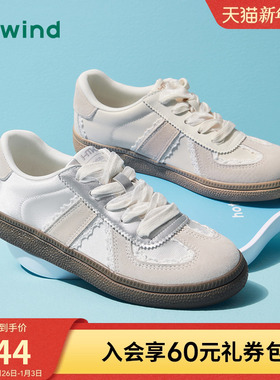 热风芭蕾风德训鞋女2025年冬季新款休闲百搭银色小白鞋运动板鞋女