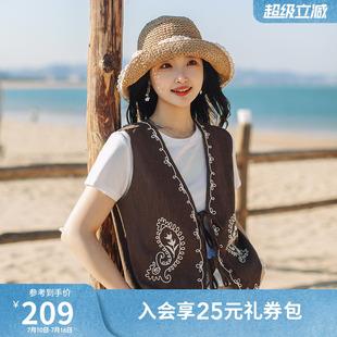 新款 热风女士无袖 腰果花马甲度假风苎麻叠穿马甲 马甲2026年夏季