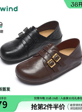 热风黑色小皮鞋女款2026年春季新款百搭两穿勃肯鞋休闲包头拖鞋子