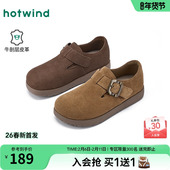 女2026年春季 新款 复古休闲鞋 热风百搭勃肯鞋 魔术贴棕色软底女鞋 子