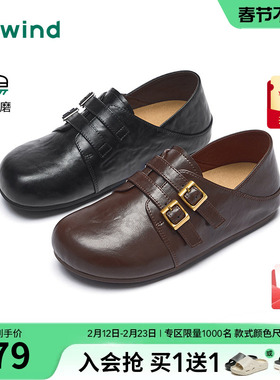 热风黑色小皮鞋女款2026年春季新款百搭两穿勃肯鞋休闲包头拖鞋子