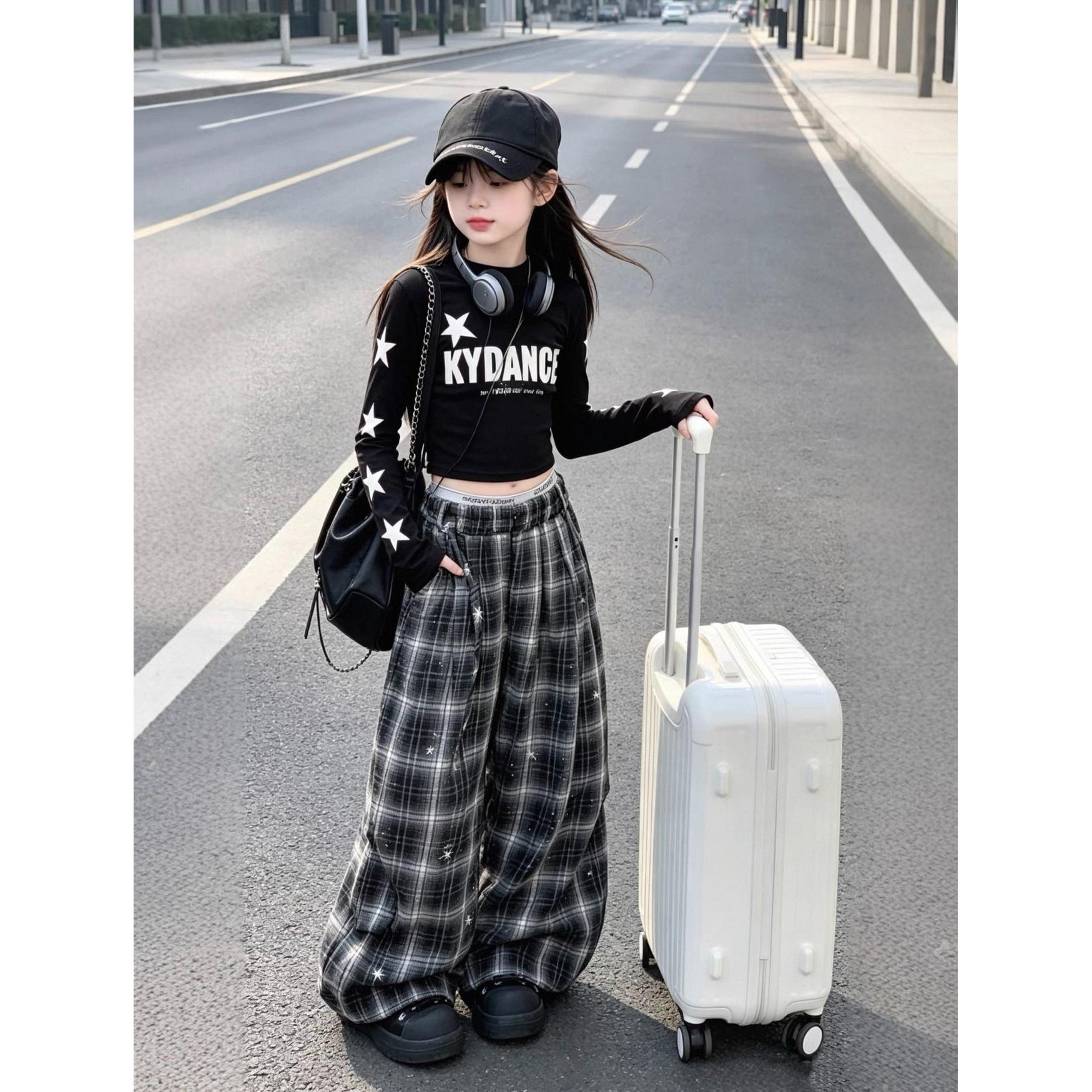 女童街舞星星印花阔腿裤两件套图片