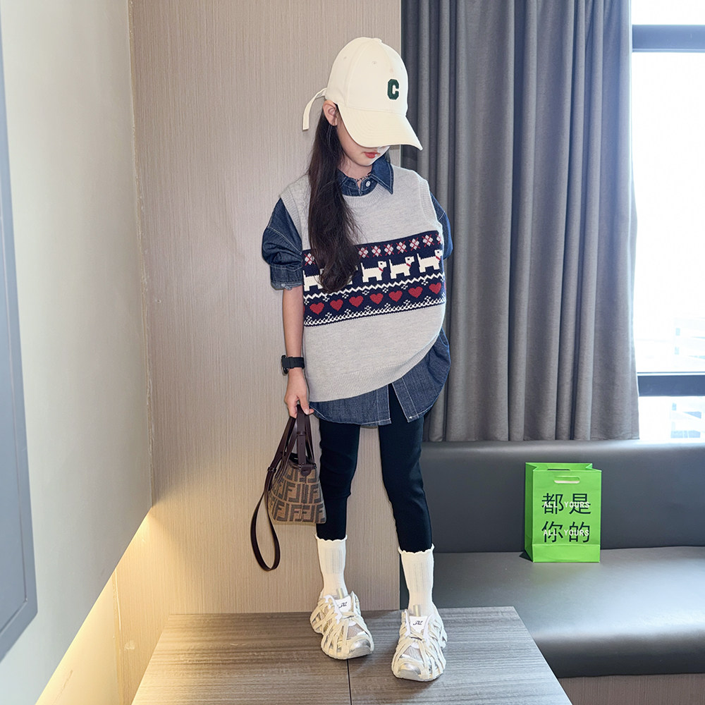 女童春季套装2026新款中大童女孩洋气针织马甲牛仔衬衫铅笔裤秋装,童装/婴儿装/亲子装,套装,淘宝优惠券,粉丝福利购,淘宝优惠卷