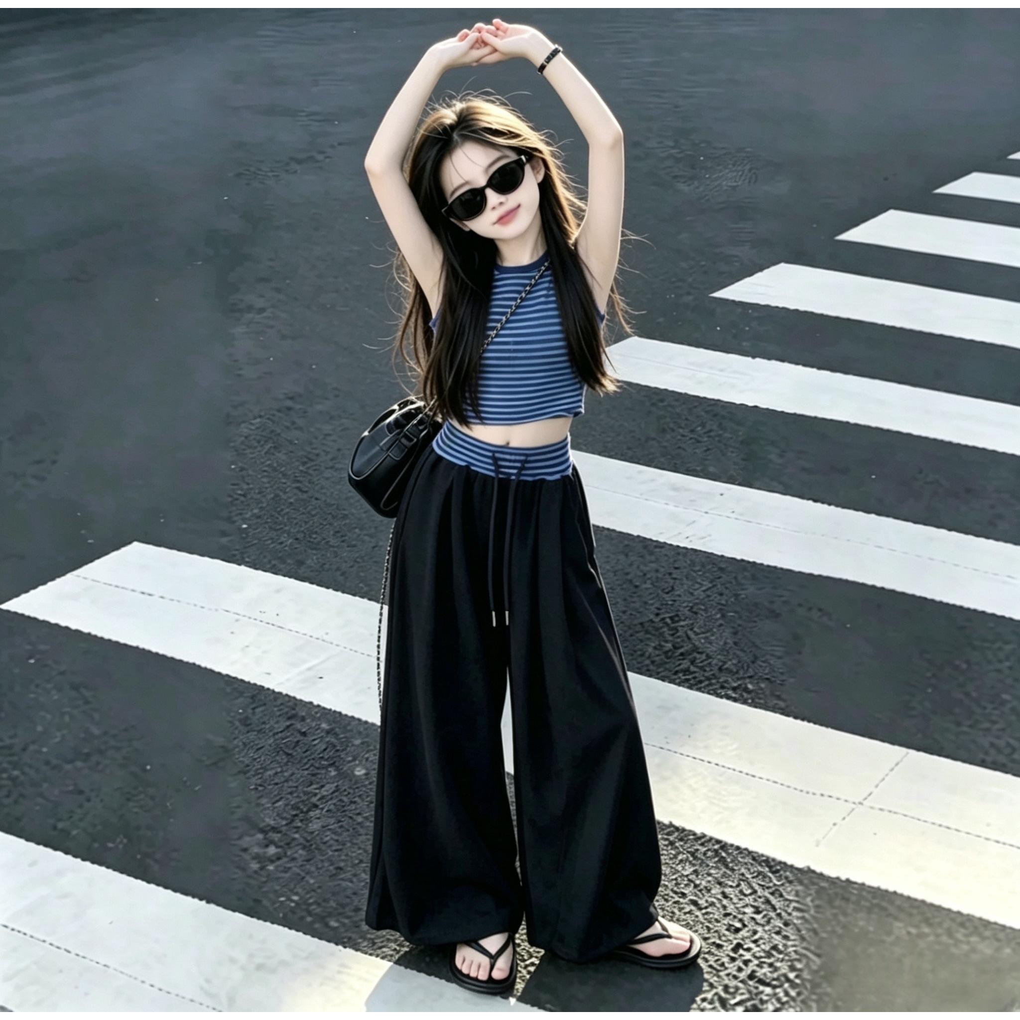 女童夏季酷飒街舞背心两件套图片