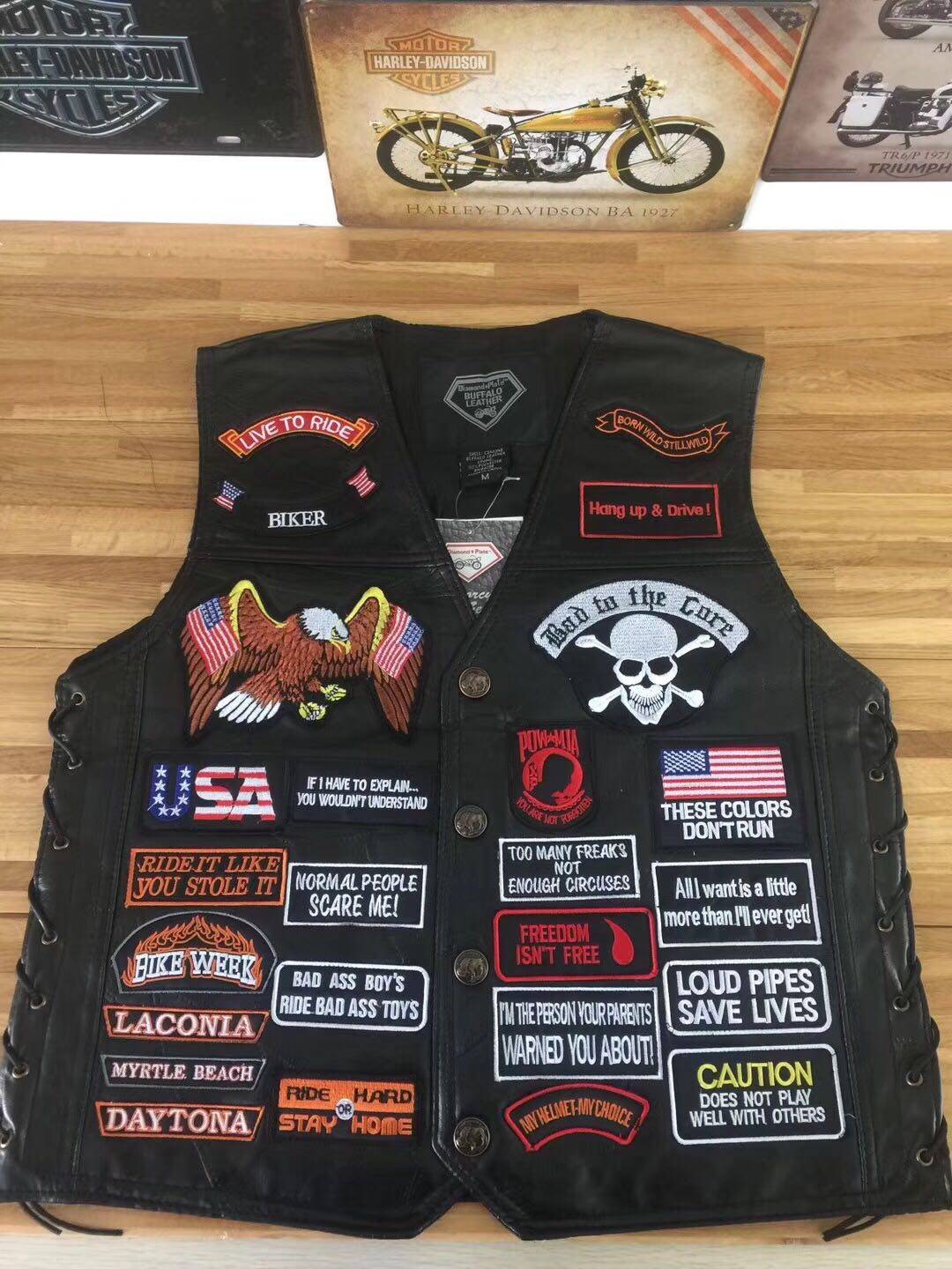 美国进口哈雷马甲补丁皮马甲摩托车春秋夏季骷髅夹克机车夏季现货