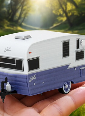 掌心玩具模型绿光桌面摆设比例1:64旅行拖房车复古露营大篷车1959