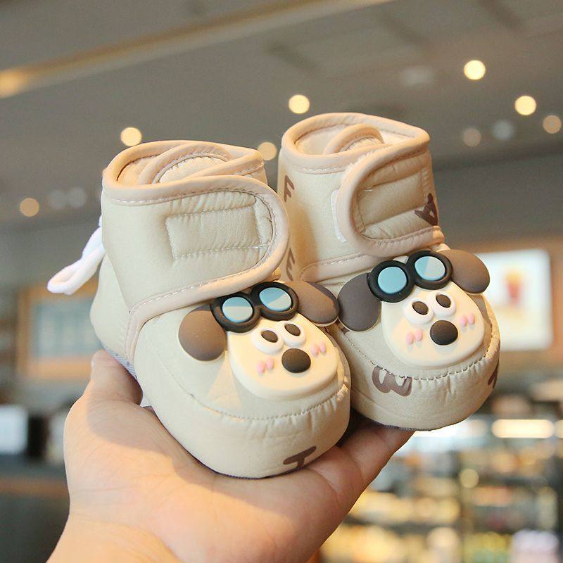婴儿棉鞋秋冬加绒卡通公仔宝宝雪