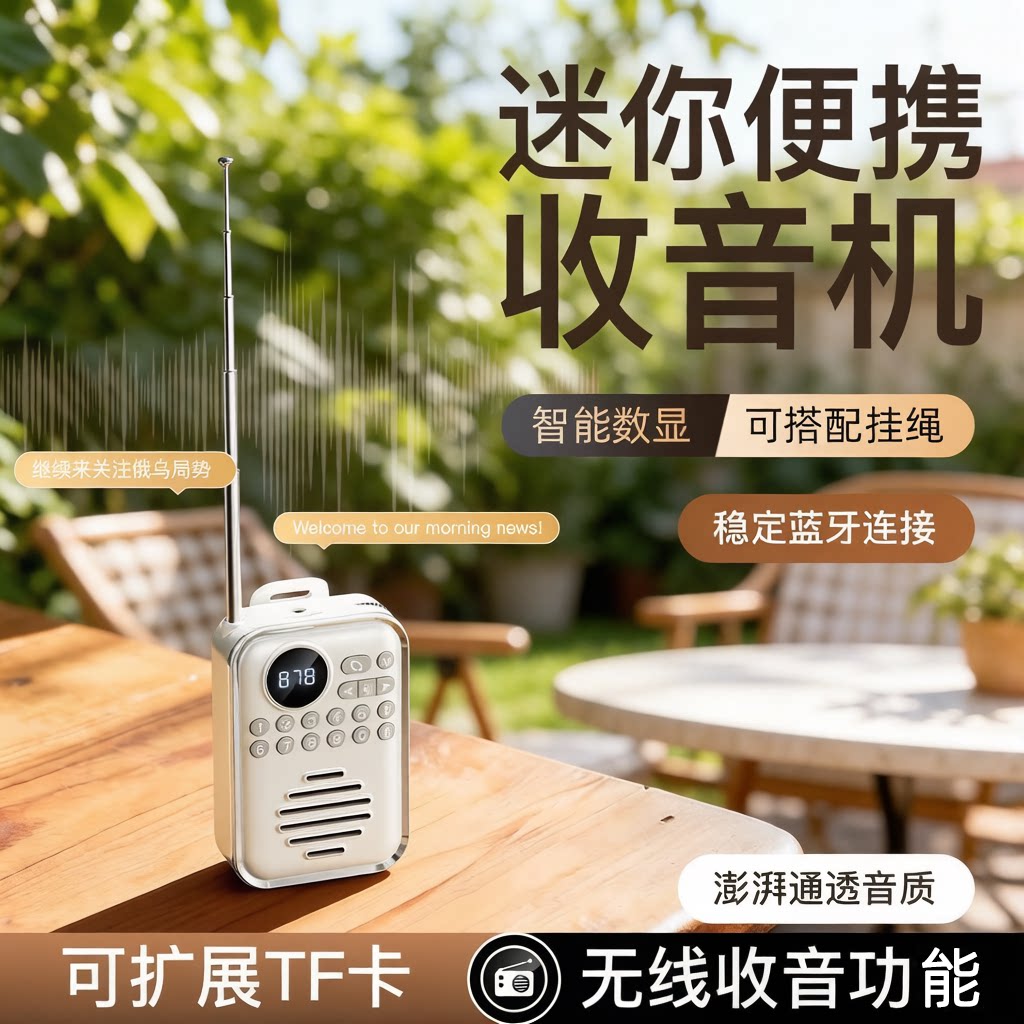 新款多功能录音插卡无线收音机便携式户外礼品音响卡扣老人机音箱