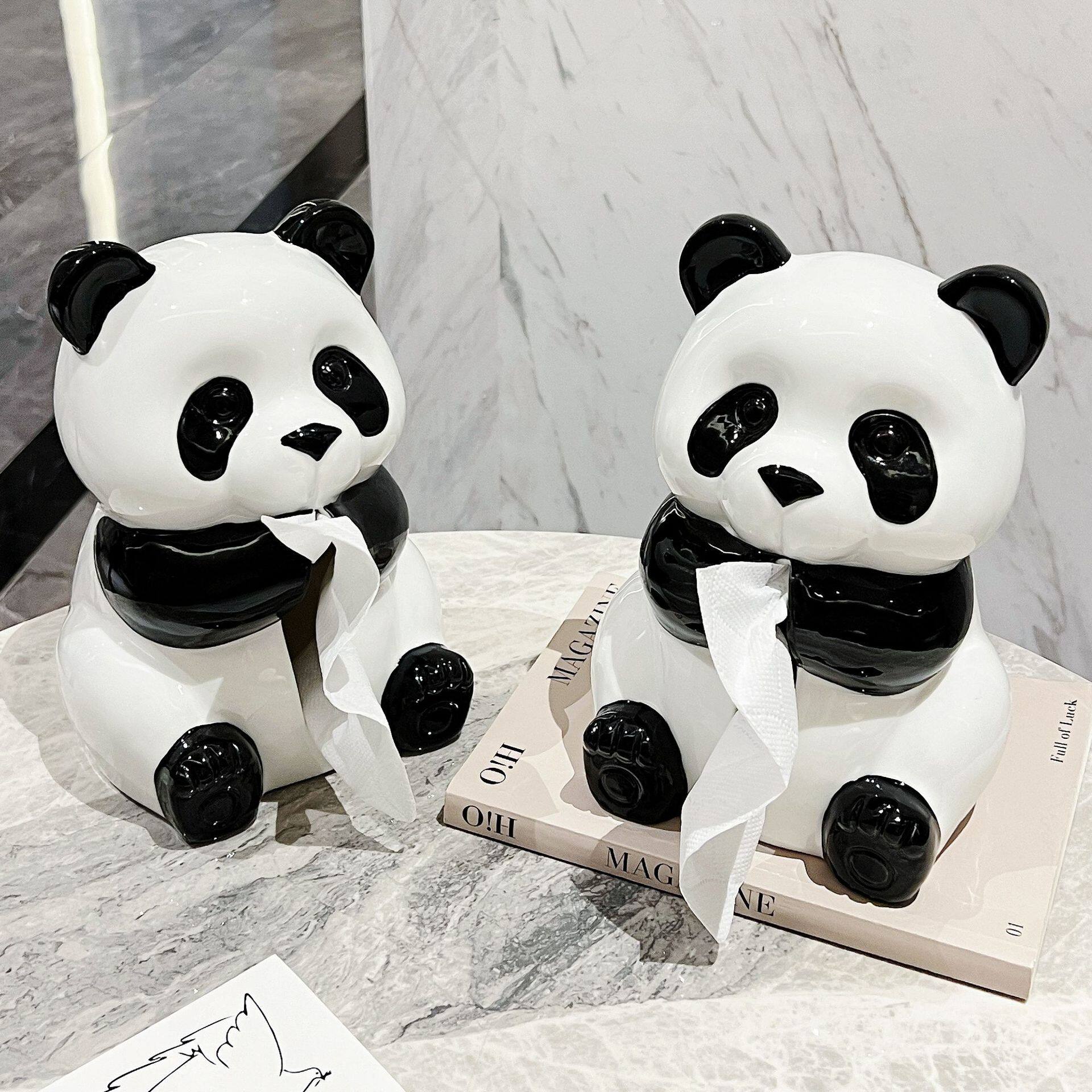 熊猫纸巾盒客厅纸抽盒陶瓷抽纸盒家用摆件创意卡通餐巾纸盒高颜值