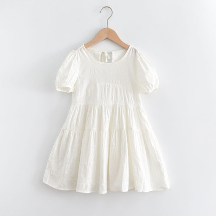 外贸连衣裙女童2023夏季新款泡泡袖公主裙白色儿童裙短袖裙子夏装