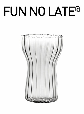 咖啡店耐高温蘑菇头竖纹玻璃冰美式咖啡杯冷饮果汁杯冷萃杯饮品杯