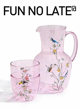 威尼斯中古玻璃/翠鸟系列粉色凉水壶果汁壶醒酒器套杯1壶两杯茶具