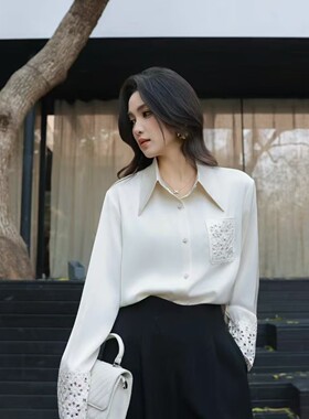 哥缇（99590）2026春秋季新款女士衬衫冰感透气立体钩花长袖衬衣