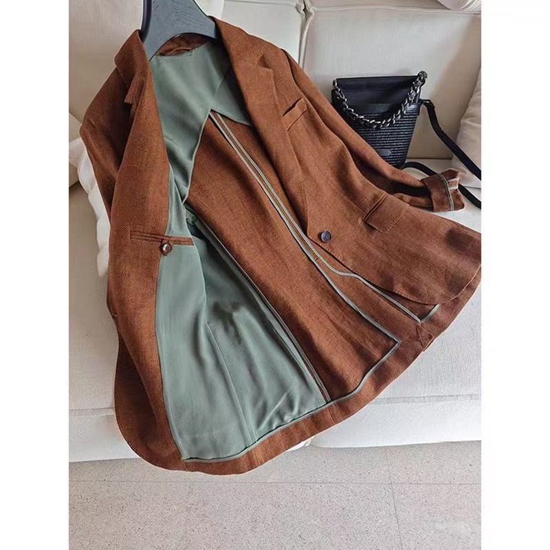 高定系~进口色织软亚麻单西，定纺纱稀罕S了！高级老钱风西装外套