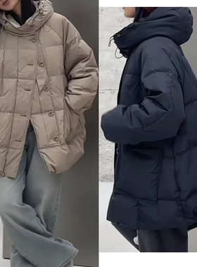 日系风 密织95白鹅绒+环保聚酯 保暖厚实宽松简约休闲羽绒服