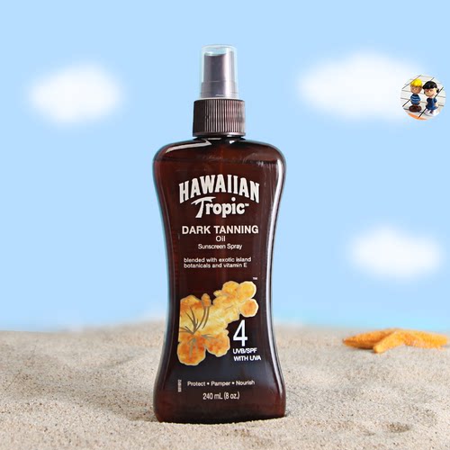 现货美国香蕉船Hawaiian Tropic夏威夷SPF4美黑油助晒喷雾古铜色