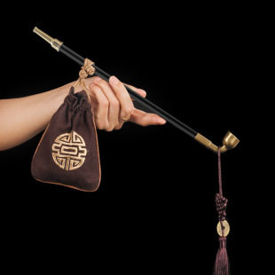 老式纯手工木杆黄铜烟斗烟杆男士烟袋锅长杆复古金属旱烟斗长烟杆