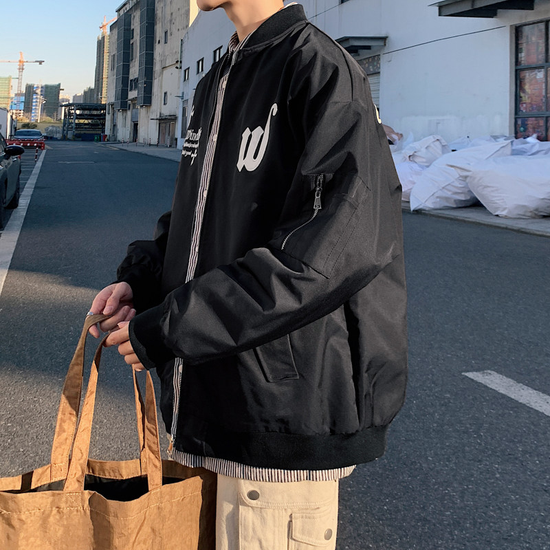 2024春季新款刺绣贴皮棒球领高品质夹克男杏色JK038-P88控128,男装夹克,电商B237