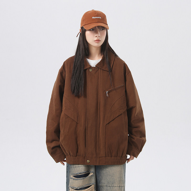 高品质春季纯棉美式水洗夹克外套情侣米白色JK055-P98控148现货,男装夹克,电商B237
