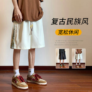 抖音夏季男士短裤五分裤民族风 米白色 K010-TP25,男装休闲裤,电商B237