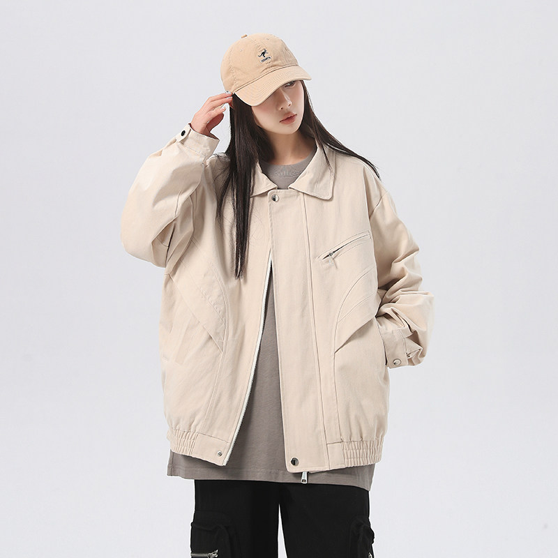 高品质春季纯棉美式水洗夹克外套情侣 米白色JK055-P98 控148现货图片