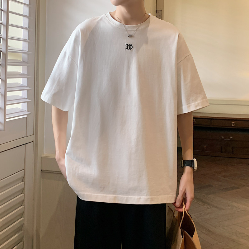 2023港风新款T恤纯棉双纱230克刺绣大板藏青色TX081-P25控39,男装T恤,电商B237