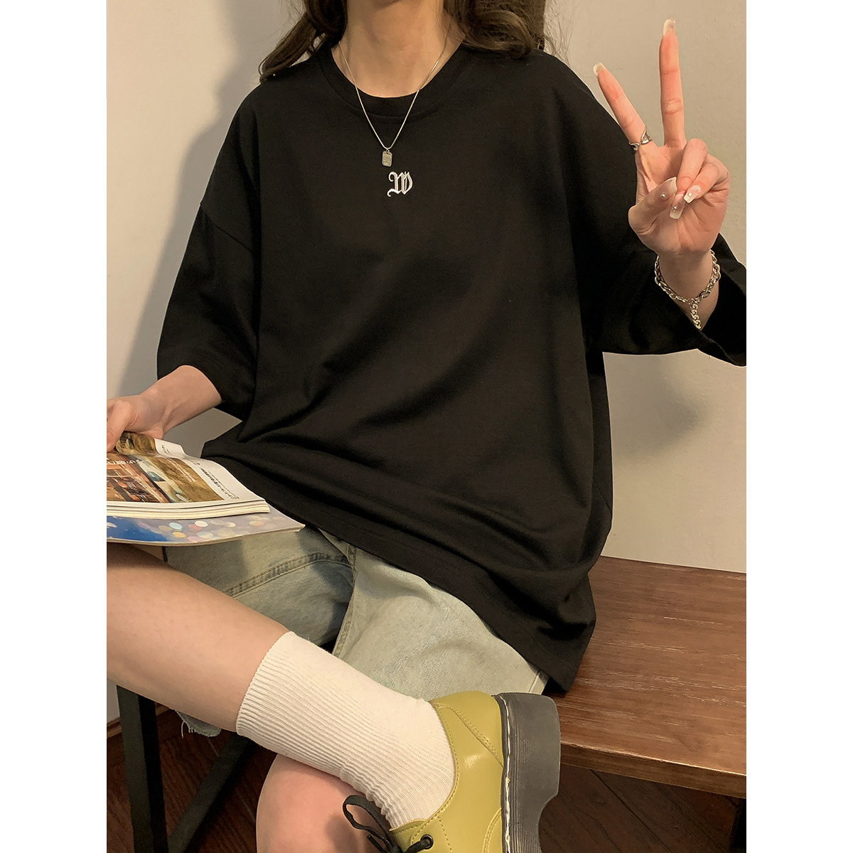 2023女模新款短袖T恤高品质双纱230克刺绣大板白TX081-P25控39,女装T恤,电商B237