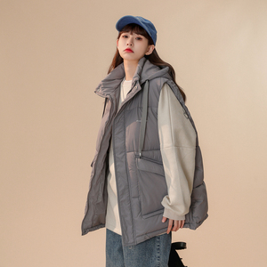 2024冬季中性風新款大口袋連帽可拆卸棉馬夾 灰 MJ14-P75 控108圖片
