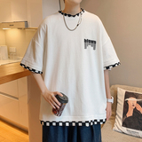 2024夏季新款男士假两件格子短袖T恤黑色TX055-P35，男装T恤，电商B237