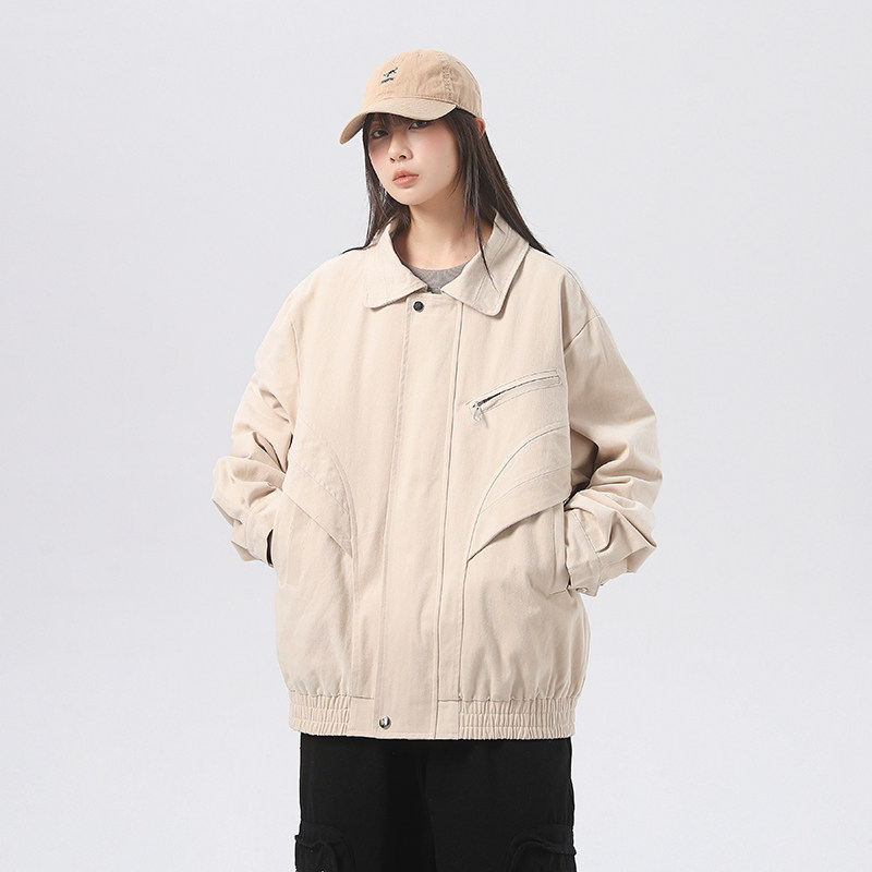 高品质春季纯棉美式水洗夹克外套情侣米白色JK055-P98控148现货,男装夹克,电商B237