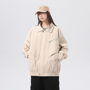 高品质春季纯棉美式水洗夹克外套情侣 米白色JK055-P98 控148现货图片