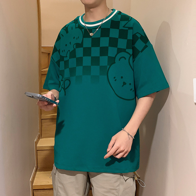 2023夏季新款圆领渐变印花短袖T恤绿色TX051-P35，男装T恤，电商B237
