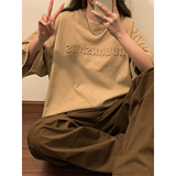 2023女模新款T恤纯棉双纱230克压花大板棕色TX082-P38控58，男装T恤，电商B237