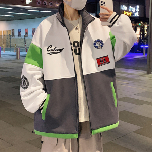 2024秋季新款男士撞色贴标刺绣外套港风 白色 JK017-P88 控118元图片