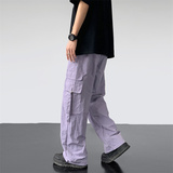 多巴胺工装休闲多口袋直筒裤M-5XL紫K013-P35控58元，男装休闲裤，电商B237