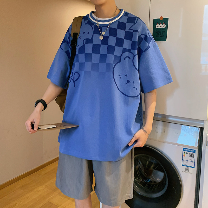 2023夏季新款圆领渐变印花短袖T恤 蓝色 TX051-P35图片
