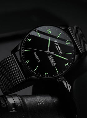 2021新款瑞士手表男士高中学生潮机械表新概念防水夜光双日历超薄