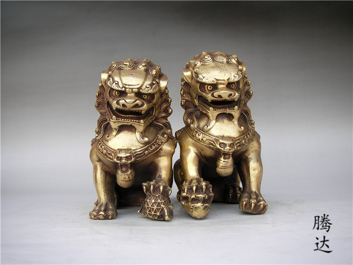 踩球對獅 踩小獅子對獅擺件 黃銅擺件 石獅 家居飾品包郵騰達