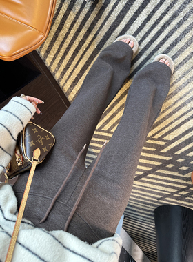 高光腿精！~lu系修身微喇叭休闲裤女冬季加厚绒弹力高腰显瘦卫裤