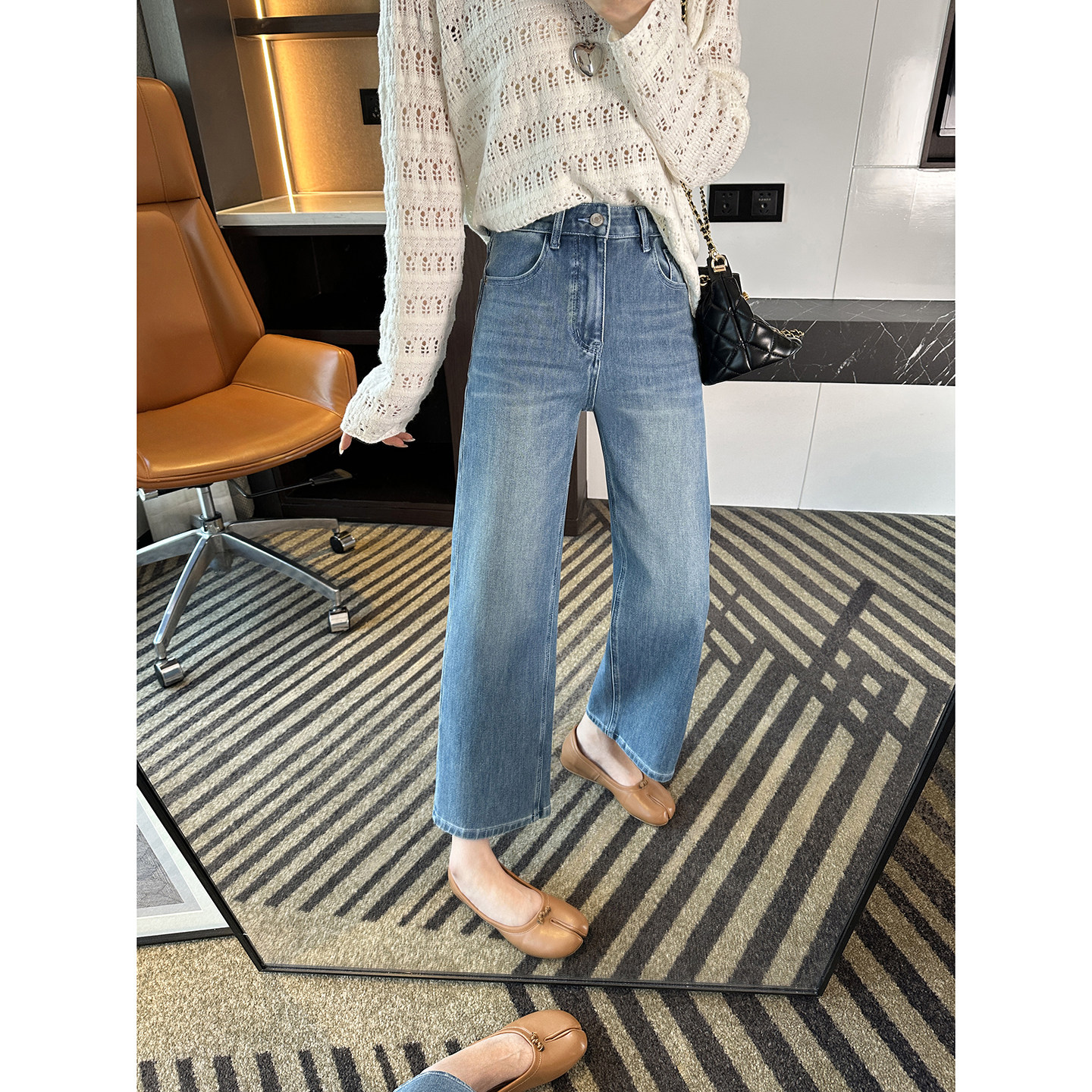 版型出众！爱心口袋九分直筒牛仔裤女2026新款春季高腰弹力法棍裤,女装/女士精品,牛仔裤,淘宝优惠券,粉丝福利购,淘宝优惠卷