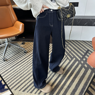 版型巨赞!~密密绒弯刀拖地牛仔裤女秋冬新款加绒宽松阔腿长裤子