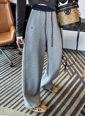 舒适感爆棚！~保暖加厚密密绒弯刀裤子女秋冬新两穿抽绳休闲卫裤